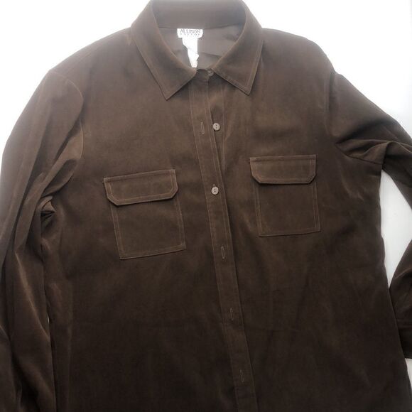 ALLISON TAYLOR Stretch Brown Button-Down Blouse Classic Wear Size XL - Picture 4 of 9